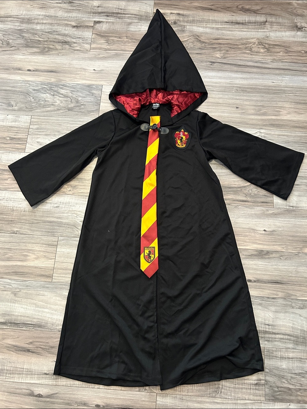 Harry Potter Black Hooded Wizard Robe with Red & Gold Striped Tie Child One Size